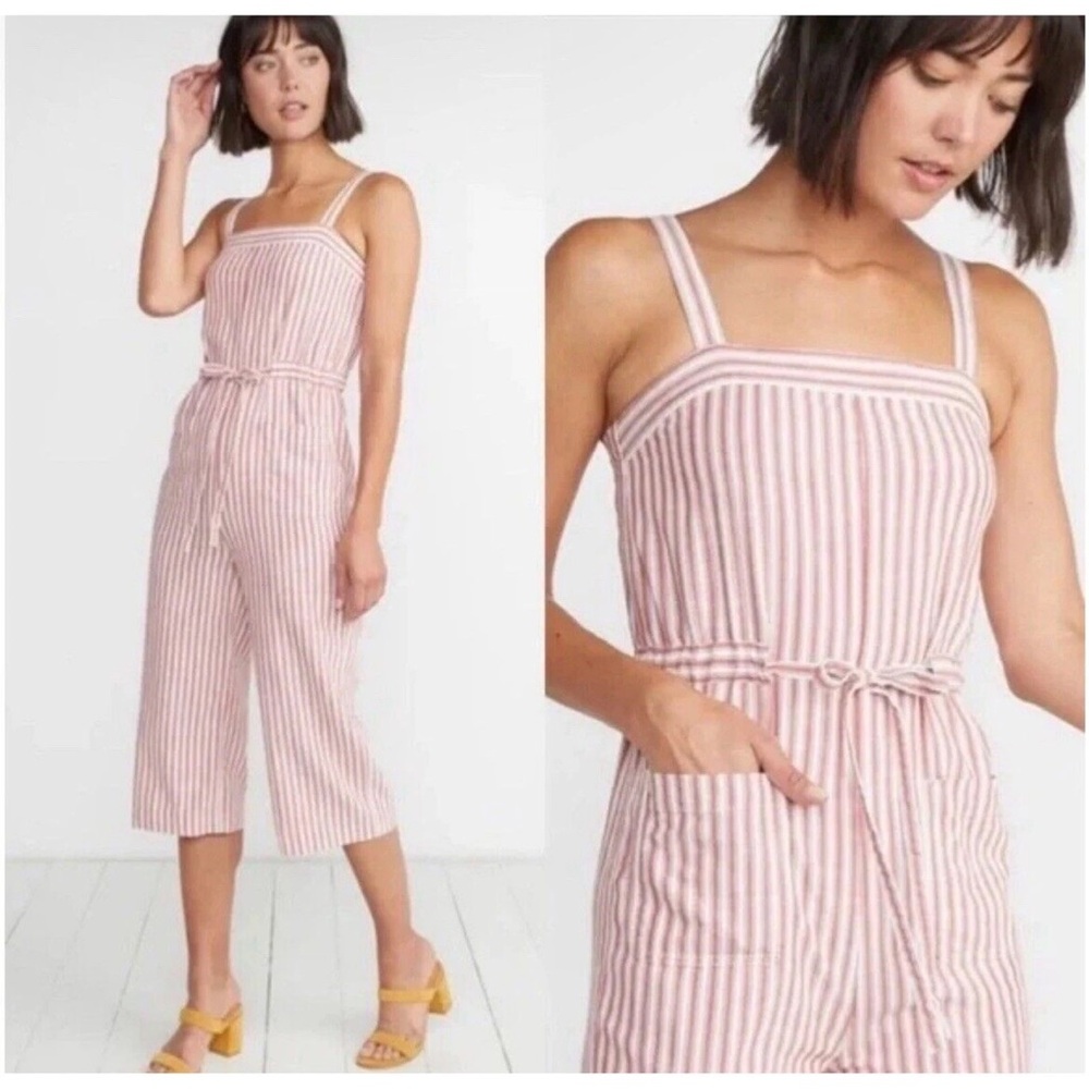 Marine Layer Striped Red White Jumpsuit Tencel Utility Nautical Beach Cinched S